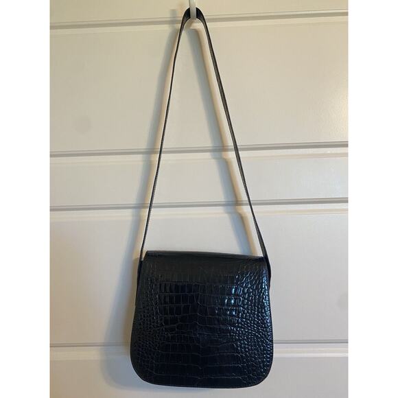 Genny Leather Shoulder Bag Black Croc Embossed Made in Italy Gold Hardware-Card - Picture 11 of 16